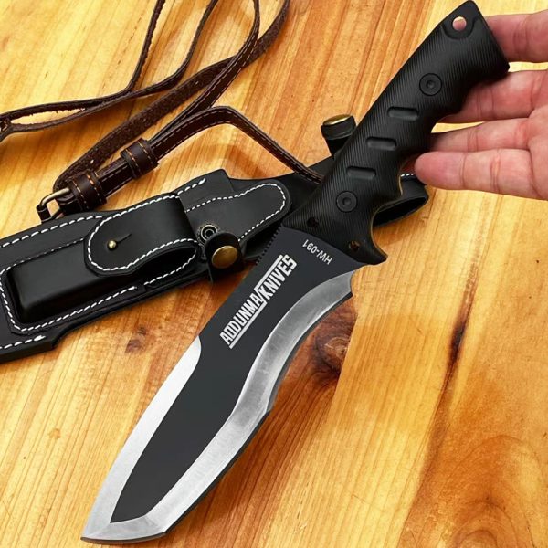 asdfaf111 (7) LS074 Infantry Long Fixed Blade Knife G10 Handle Leather Sheath