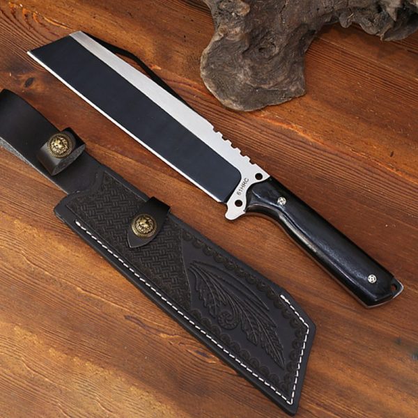 asdsad11 (6) LS068 Jungle King Long Fixed Blade Knife Wooden Handle Leather Sheath