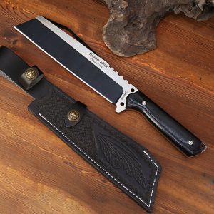 asdsad11 (6) LS068 Jungle King Long Fixed Blade Knife Wooden Handle Leather Sheath