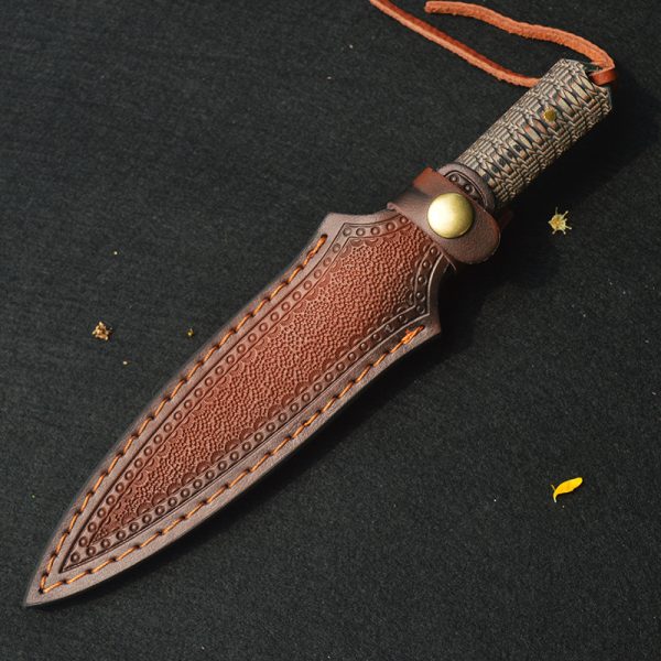 asfafa111 (5) DE020 Fengci Double-edged Knife G10 Handle Leather Sheath