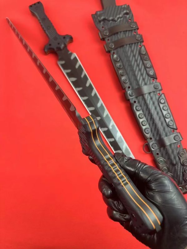 DE005 Tactical Black Sword Double-edged Knife G10 Handle K Scabbard