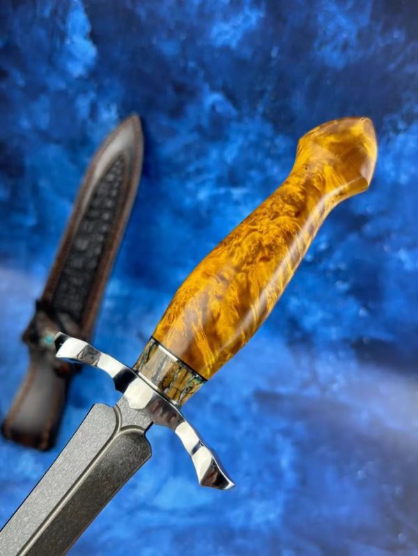d06d1788f9d279be DE016 The Uzi Steel Holy Sword is a double-edged sword Double-edged Knife G10 Handle Leather Sheath