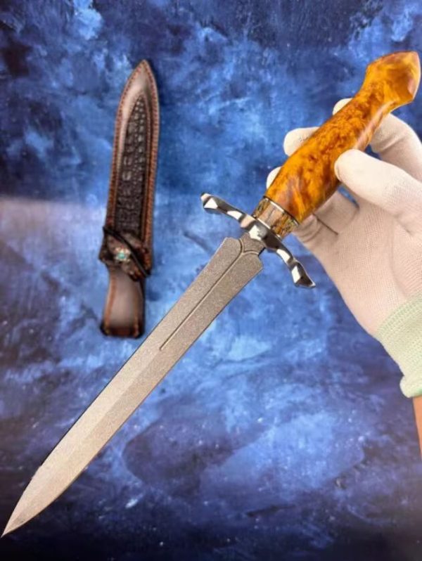 db37f8416e98205e DE016 The Uzi Steel Holy Sword is a double-edged sword Double-edged Knife G10 Handle Leather Sheath