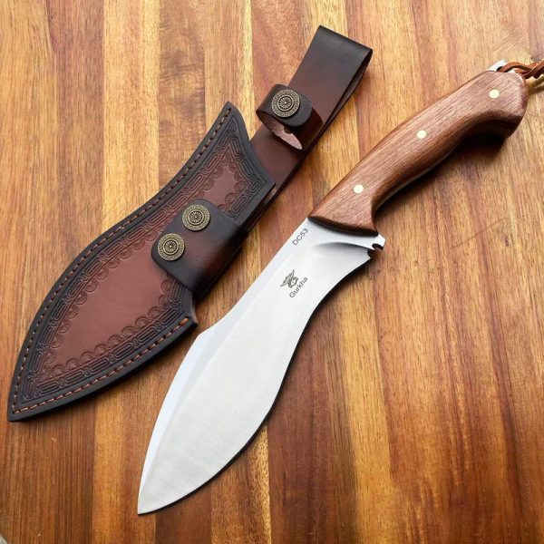 dshsdfhg23234 (2) GT016 Ten centimeter Dog Leg Curved Knife Wooden Handle Leather Sheath