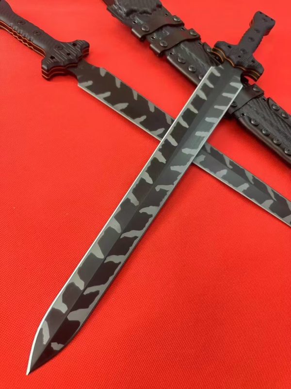 DE005 Tactical Black Sword Double-edged Knife G10 Handle K Scabbard