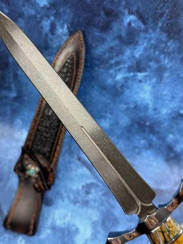 eff09fed48f29171 DE016 The Uzi Steel Holy Sword is a double-edged sword Double-edged Knife G10 Handle Leather Sheath