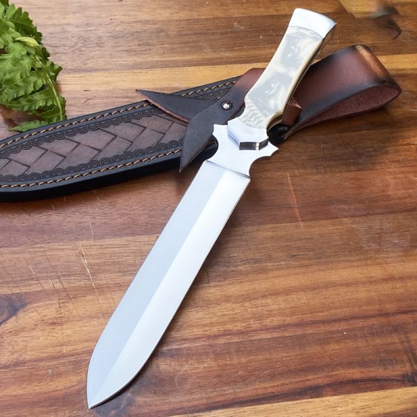 sdfsdfsd44 (1) DE021 Holy Sword Double-edged Knife G10 Handle Leather Sheath