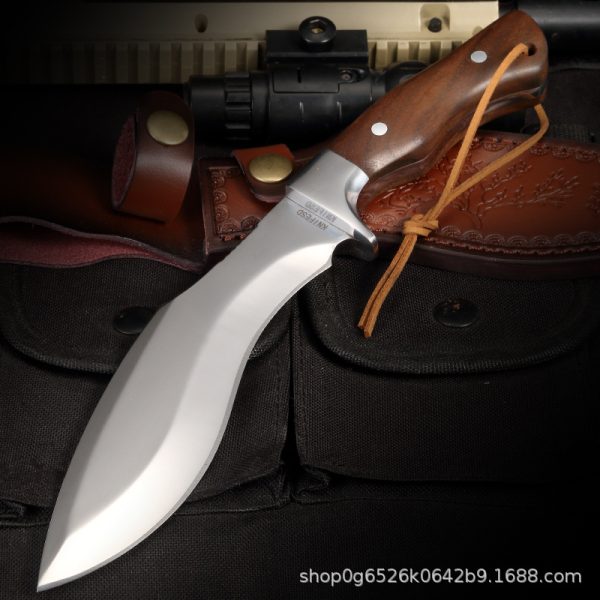 GT023 Snow Leopard Curved Knife Wooden Handle Leather Sheath