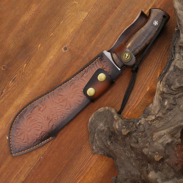 GT022 Reinstall Willow Leaf Curved Knife Wooden Handle Leather Sheath