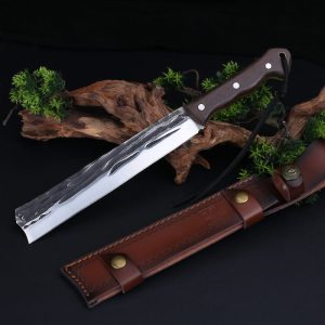 LS064 Chai Shi Long Fixed Blade Knife Wooden Handle Leather Sheath
