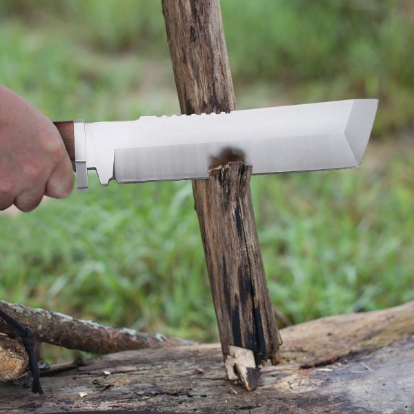 图 11 LS065 Mountain Breaker/Climbers (Leather Cover) Long Fixed Blade Knife Wooden Handle Leather Sheath