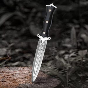 DE003 Bath Demon Lord Double Edges/Thunder God Double-edged Knife G10 Handle Leather Sheath