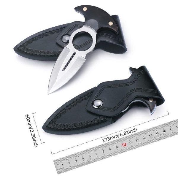 图 3英版 SC002 Black Hand Thorn Push Dagger Wooden Handle Leather Sheath