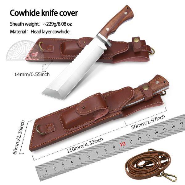 图 4 LS065 Mountain Breaker/Climbers (Leather Cover) Long Fixed Blade Knife Wooden Handle Leather Sheath