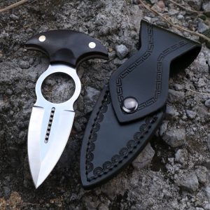 SC002 Black Hand Thorn Push Dagger Wooden Handle Leather Sheath