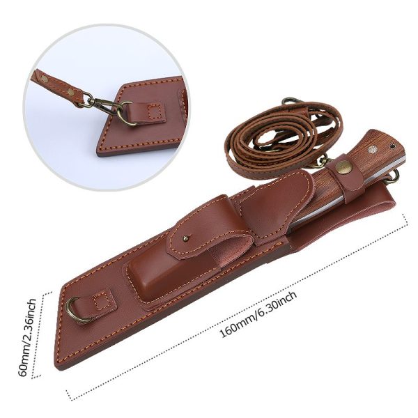 图 5 LS065 Mountain Breaker/Climbers (Leather Cover) Long Fixed Blade Knife Wooden Handle Leather Sheath