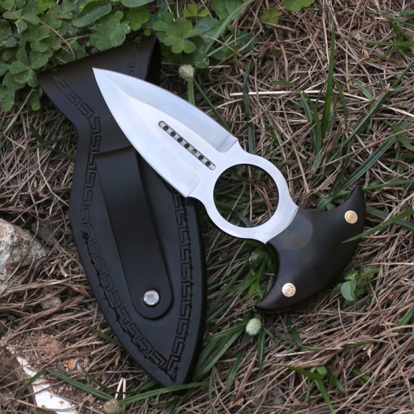 图 6 SC002 Black Hand Thorn Push Dagger Wooden Handle Leather Sheath