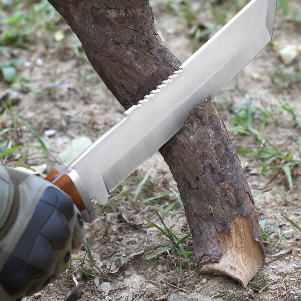 LS066 Preshan / Climber Extended Edition Long Fixed Blade Knife Wooden Handle Leather Sheath