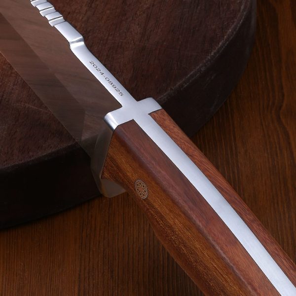 图 8 LS065 Mountain Breaker/Climbers (Leather Cover) Long Fixed Blade Knife Wooden Handle Leather Sheath