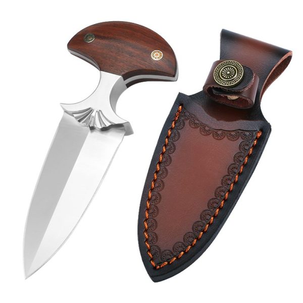 图1 英版 SC003 Brown Hand Thorn Push Dagger Wooden Handle Leather Sheath