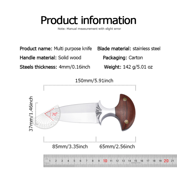 图2 英版 SC003 Brown Hand Thorn Push Dagger Wooden Handle Leather Sheath