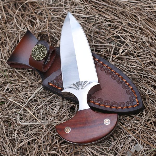 图4 英版 SC003 Brown Hand Thorn Push Dagger Wooden Handle Leather Sheath