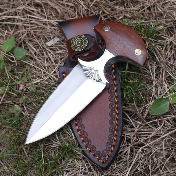 图5 SC003 Brown Hand Thorn Push Dagger Wooden Handle Leather Sheath