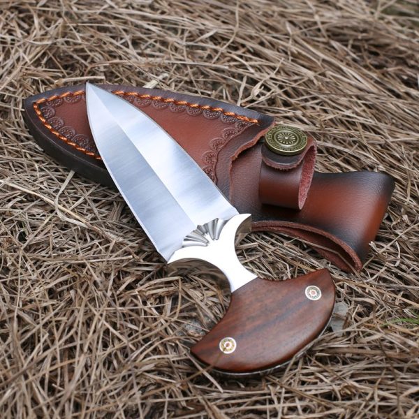 图6 SC003 Brown Hand Thorn Push Dagger Wooden Handle Leather Sheath