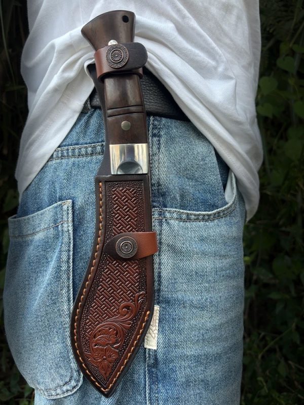 GT018 Crescent Bend Knife Curved Knife Wooden Handle Leather Sheath