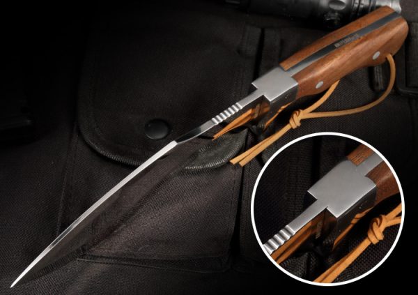 GT023 Snow Leopard Curved Knife Wooden Handle Leather Sheath